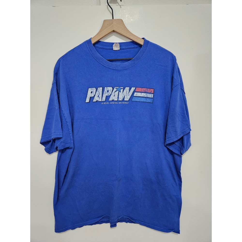 Hanes Papaw A Real American Hero Blue Graphic T-Shirt Mens 2XL American Flag Bac